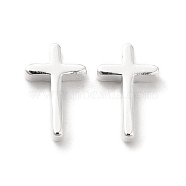 Brass Charms, Cadmium Free & Lead Free, Cross Charm, 925 Sterling Silver Plated, 13x8x3mm, Hole: 1.5mm(KK-H442-45S)