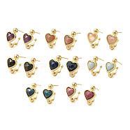 Natural Mixed Stone Heart Stud Earrings, with Ion Plating(IP) Golden Plated Brass Findings, 925 Sterling Silver Pin, 20.5x12mm(EJEW-K287-01G-A)