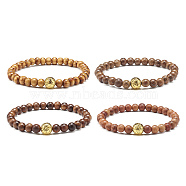 Oil Diffuser Yoga Beads Stretch Bracelet for Girl Women, Electroplated Natural Lava Rock & Natural Wood Beads Bracelet, Inner Diameter: 2-1/8 inch(5.5cm)(BJEW-JB06897)