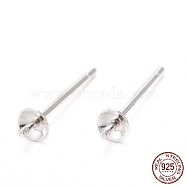 925 Sterling Silver Stud Earring Findings, Silver, Tray: 3mm, 13mm, pin: 0.7mm(STER-K167-027A-S)