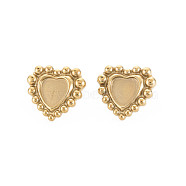 Ion Plating(IP) 304 Stainless Steel Stud Earring Findings, Earring Setting for Enamel, with Ear Nuts, Heart, Real 14K Gold Plated, 18x19.5mm, Pin: 0.7mm, Tray: 9x9mm(STAS-N097-232LG)