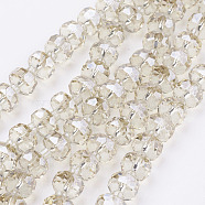 Electroplate Glass Beads Strands, Pearl Luster Plated, Faceted, Flat Round, Beige, 7.5~8mm, Hole: 1mm, about 50pcs/strand, 13.7 inch(35cm)(EGLA-E051-PL8mm-B08)