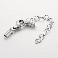 304 Stainless Steel Chain Extender, with Lobster Claw Clasps, Cord Ends and Heart Link Chain, Stainless Steel Color, 67mm, Hole: 2mm(FIND-JF00070-01)