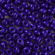 Opaque Colours Glass Round Beads, Round Hole, Blue, 3~5x9~10mm, Hole: 2.5mm, about 660pcs/pound(SEED-S045-002A-A03)
