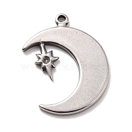 304 Stainless Steel Pendants   Rhinestone Settings, Moon with Star, Stainless Steel Color, 18x15x1mm, Hole: 1mm(STAS-B024-50P)