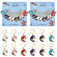 Alloy Enamel Moon with Star & Yin Yang Charm Locking Stitch Markers, Golden Tone 304 Stainless Steel Lobster Claw Clasp Locking Stitch Marker, Mixed Color, 3.5cm, 12pcs/set(HJEW-PH01707)