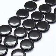 Natural Black Onyx Beads Strands, Dyed, Flat Round, 40x9~10mm, Hole: 2mm, about 10pcs/strand, 15.35 inch(39cm)(G-E469-09-8mm)