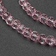 Glass Beads Strands, Faceted(32 Facets), Round, Misty Rose, 4mm, Hole: 1mm, about 98pcs/strand, 13.7 inch(EGLA-J042-4mm-19)