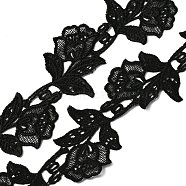 Polyester Lace Trim, for Sewing Craft, Flower, Black, 3-1/4 inch(82mm)(OCOR-WH0066-72A)