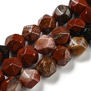 Natural Red Jasper Beads Strands, Faceted, Polygon, 7.5~8.5x7.5~8x7.5~8mm, Hole: 1.4mm, about 44~49pcs/strand, 14.25~14.96 inch(36.2~38cm)(G-C085-A04-01)