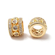 Brass Cubic Zirconia Large Hole Beads, Real 18K Gold Plated, Column, Clear, 11x8.5mm, Hole: 7mm(KK-M233-09G)
