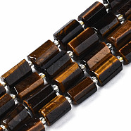 Natural Tiger Eye Beads Strands, with Seed Beads, Faceted Column, 9~14x5~7x5~6mm, Hole: 1.2mm, about 15~16pcs/strand, 7.09 inch(18cm)(G-S376-010)