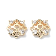 Brass Micro Pave Cubic Zirconia Bead Cap, Flower, Real 18K Gold Plated, 8x8.5x2mm, Hole: 1.5mm(KK-A194-13G)