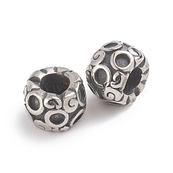 304 Stainless Steel European Beads, Large Hole Beads, Column, Antique Silver, 11x7.8mm, Hole: 5mm(X-STAS-F237-25AS)