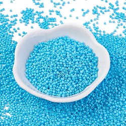 12/0 Grade A Round Glass Seed Beads, Baking Paint, Sky Blue, 12/0, 2x1.5mm, Hole: 0.7mm, about 30000pcs/bag(SEED-Q009-FJX08)