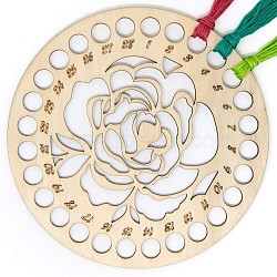 Undyed Wood Embroidery Floss Organizer, Flat Round with Flower Patern, for DIY Cross-Stitch Thread Holder Kit, Creamy White, 15x0.2cm, Hole: 11mm(AJEW-P086-08)