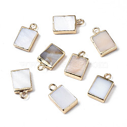 Natural Freshwater Shell Charms, with Golden Plated Iron Loops and Brass Edge, Rectangle, 14x8x3mm, Hole: 1.8mm(X-SHEL-N026-147)