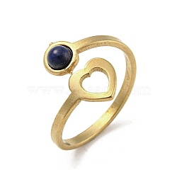 304 Stainless Steel with Natural Lapis Lazuli Ring, Inner Diameter: 18mm.(RJEW-Z031-01B-01)