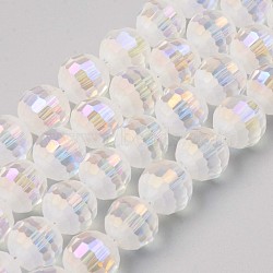 Glass Beads Strands, AB Color Plated, Half Frosted, Faceted Round, Clear AB, 10x9mm, Hole: 1.5mm, about 72pcs/strand, 26.38 inch(67cm)(X-EGLA-S194-08-A01)