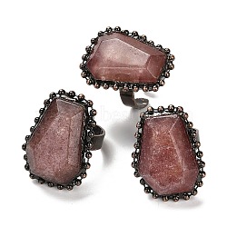 Natural Strawberry Quartz Open Cuff Ring, with Brass Findings, Nuggets, Inner Diameter: 17.5~18mm(RJEW-M166-03R-G)