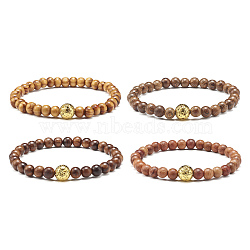 Oil Diffuser Yoga Beads Stretch Bracelet for Girl Women, Electroplated Natural Lava Rock & Natural Wood Beads Bracelet, Inner Diameter: 2-1/8 inch(5.5cm)(BJEW-JB06897)