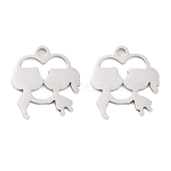 316 Surgical Stainless Steel Charms, Laser Cut, Couples Charm, Stainless Steel Color, 14x13x1.5mm, Hole: 1.5mm(STAS-C096-09B-P)