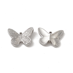 201 Stainless Steel Pendants, Butterfly Charm, Stainless Steel Color, 10.5x15x3mm, Hole: 0.8mm(STAS-J401-VC754)