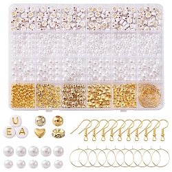 DIY Earring Making Finding Kit, Including ABS Plastic Imitation Pearl & Acrylic Letter & CCB Plastic Round & Alloy Heart Beads, Iron Earring Hooks, 316 Surgical Stainless Steel Wine Glass Charms Rings, White, 790pcs/box(DIY-FS0004-79)