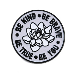 Flat Round with Flower & Word Enamel Pins, Alloy Brooches for Backpack Clothes, WhiteSmoke, 30.5x30.5mm(JEWB-Q014-08A)