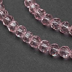 Glass Beads Strands, Faceted(32 Facets), Round, Misty Rose, 4mm, Hole: 1mm, about 87~93pcs/strand, 32~33cm(EGLA-J042-4mm-19)