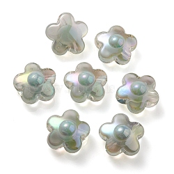 UV Plating Rainbow Iridescent Transparent Acrylic Beads, Two Tone, Flower, Aquamarine, 17x17x9mm, Hole: 2.7mm(OACR-C007-03E)