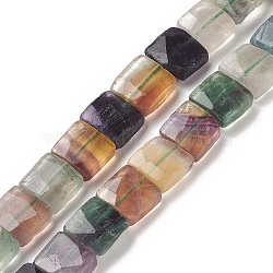 Natural Fluorite Beads Strands, Faceted, Square, 9~11.5x9~12x5~7mm, Hole: 1.2mm, about 34~36pcs/strand, 14.96~15.63 inch(38~39.7cm)(G-G996-A04)