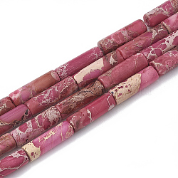 Natural Imperial Jasper Beads Strands, Dyed, Column, Indian Red, 12~13x4~4.5mm, Hole: 1~1.2mm, about 30pcs/strand, 15.9 inch(X-G-S322-002C)