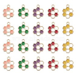 20Pcs 5 Colors Alloy Enamel Pendants, Honeycomb Charm, Mixed Color, 19x15x1.5mm, Hole: 2mm, 4pcs/color(ENAM-YW0002-83)