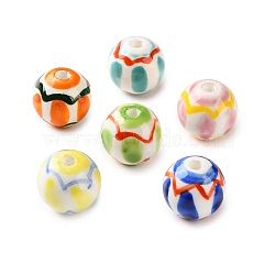 Handmade Porcelain Beads, Round, Hand Painted, Famille Rose Style, Mixed Color, 11.5x12mm, Hole: 2.5mm(PR-CBAD389-01)