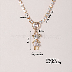 Shiny Family Theme Brass Micro Pave Cubic Zirconia Pendant Necklaces, Rhinestone Cup Chains Necklaces for Women, 15.75 inch(400mm)(VW3054-1)