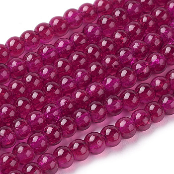 Spray Painted Crackle Glass Beads Strands, Round, FireBrick, 4mm, Hole: 1.1~1.3mm, about 200pcs/strand, 31.4 inch
