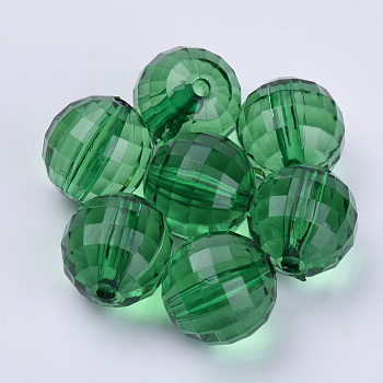 Transparent Acrylic Beads, Faceted, Round, Dark Green, 20x19.5mm, Hole: 2.9mm, about 105pcs/500g