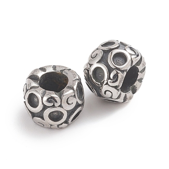 304 Stainless Steel European Beads, Large Hole Beads, Column, Antique Silver, 11x7.8mm, Hole: 5mm