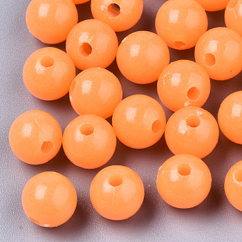 Luminous Acrylic Beads, Glow in the Dark, Round, Dark Orange, 10mm, Hole: 2.5mm, about 950pcs/500g