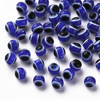 Evil Eye Resin Beads, Round, Royal Blue, 4mm, Hole: 1mm