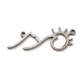 201 Stainless Steel Pendants, Mountain & Sun Charms, Stainless Steel Color, 9x25x1mm, Hole: 1mm