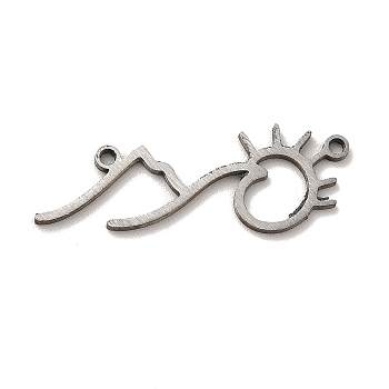 Non-Tarnish 201 Stainless Steel Pendants, Mountain & Sun Charms, Stainless Steel Color, 9x25x1mm, Hole: 1mm