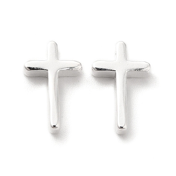 Brass Charms, Cadmium Free & Lead Free, Cross Charm, 925 Sterling Silver Plated, 13x8x3mm, Hole: 1.5mm