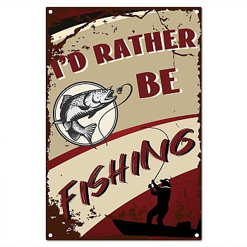 Rectangle Vintage Metal Iron Sign Poster, for Home Wall Decoration, Fish Pattern, 300x200x0.5mm