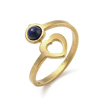 304 Stainless Steel with Natural Lapis Lazuli Ring, Inner Diameter: 18mm.