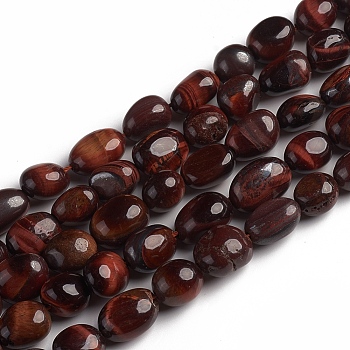 Natural Red Tiger Eye Beads Strands, Nuggets, 10~15x7.5~11.5x7.5~12.5mm, Hole: 1mm, about 36pcs/Strand, 15.67 inch(39.8 cm)