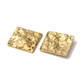 Brass Connector Charms, Double-Sided Textured Rhombus Links, Raw(Unplated), 20x20x1.5mm, Hole: 1.2mm