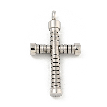 Non-Tarnish 304 Stainless Steel Pendants, Cross Charm, Stainless Steel Color, 28.5x16x4mm, Hole: 2mm