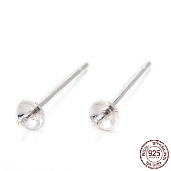 925 Sterling Silver Stud Earring Findings, Silver, Tray: 3mm, 13mm, pin: 0.7mm